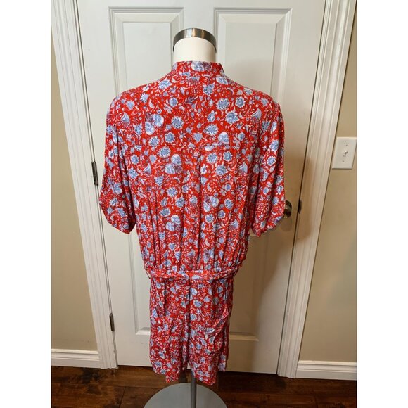Zadig & Voltaire Cookis Red Blue Floral Satin Short Sleeve Romper Size Large - Picture 6 of 7
